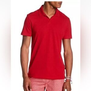 Onia Polo Shirt Mens Red Shaun Dark Rose Linen Blend Preppy Beachy Boating C29